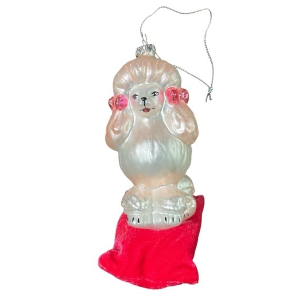 Katherines Collection Pink Poodle Dog On Pink Velvet Pillow Glass Ornament